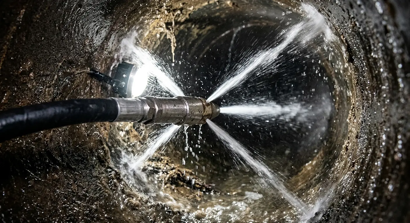 High-pressure hydro jetting nozzle cleaning sewer pipe for Sewer Cleanout in Blooming Grove